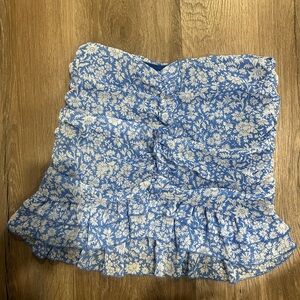 Zara blue and white floral ruched draped skirt